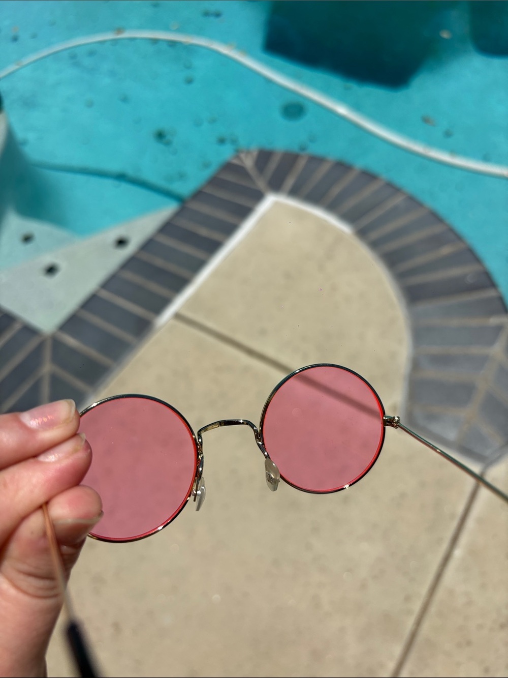 Little Round Pink Lens Sunglasses Gold Frame - Picture 4 of 4